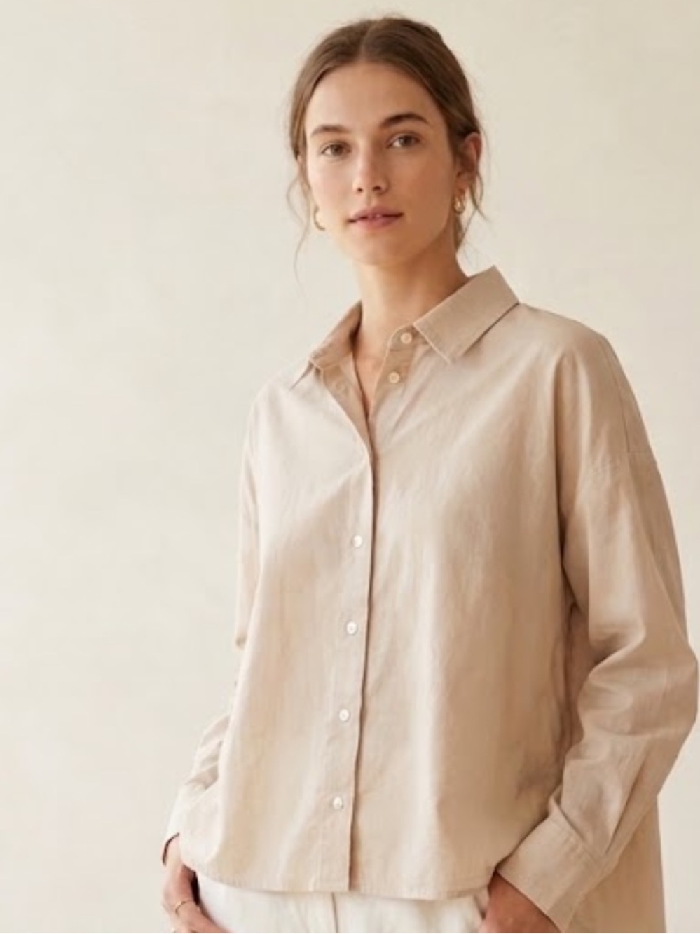 James Perse Beige Button Front Beige Blouse Size Medium